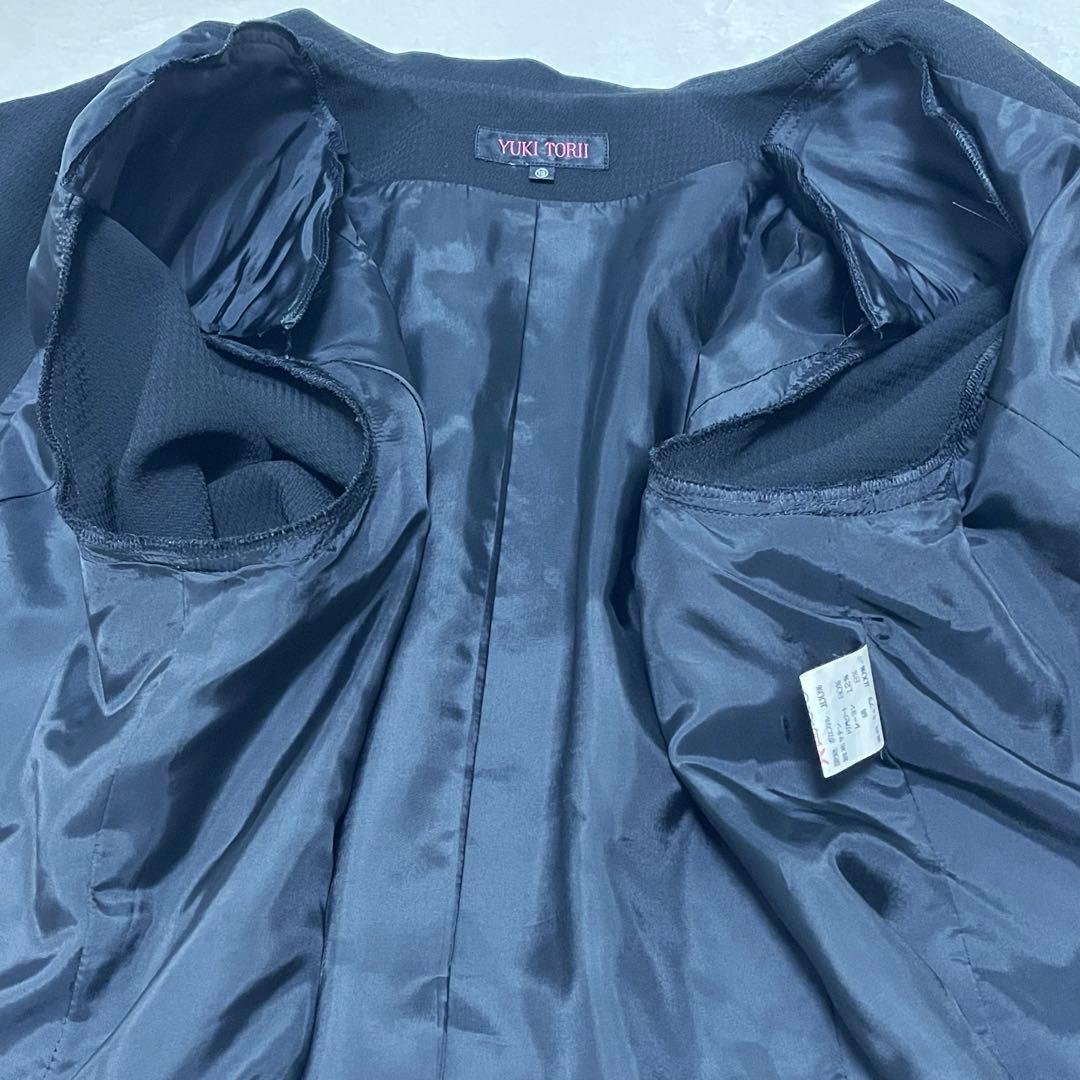 極美品✨ユキトリイ　 シルク混 ブラックフォーマル　ノーカラー　19号