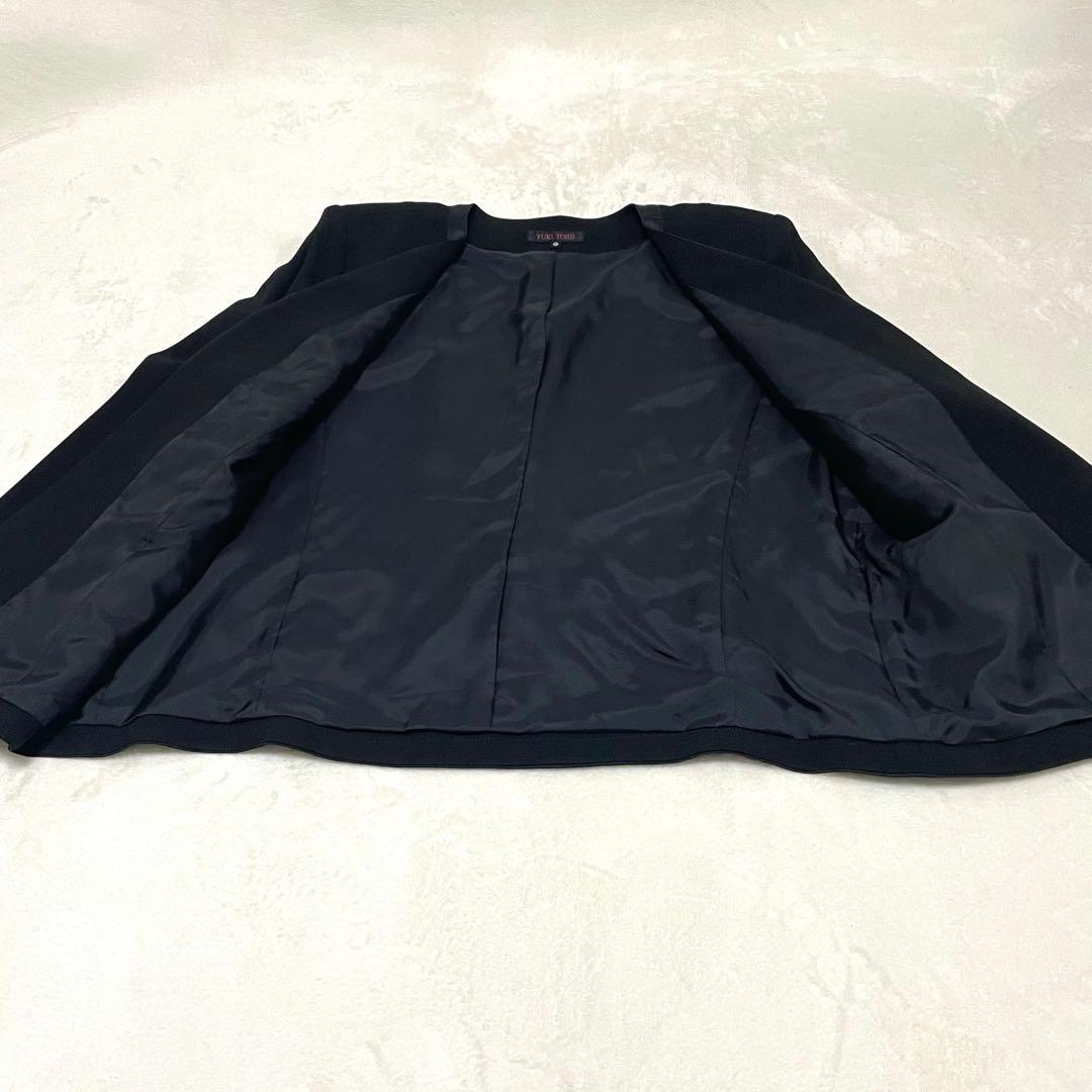 極美品✨ユキトリイ　 シルク混 ブラックフォーマル　ノーカラー　19号