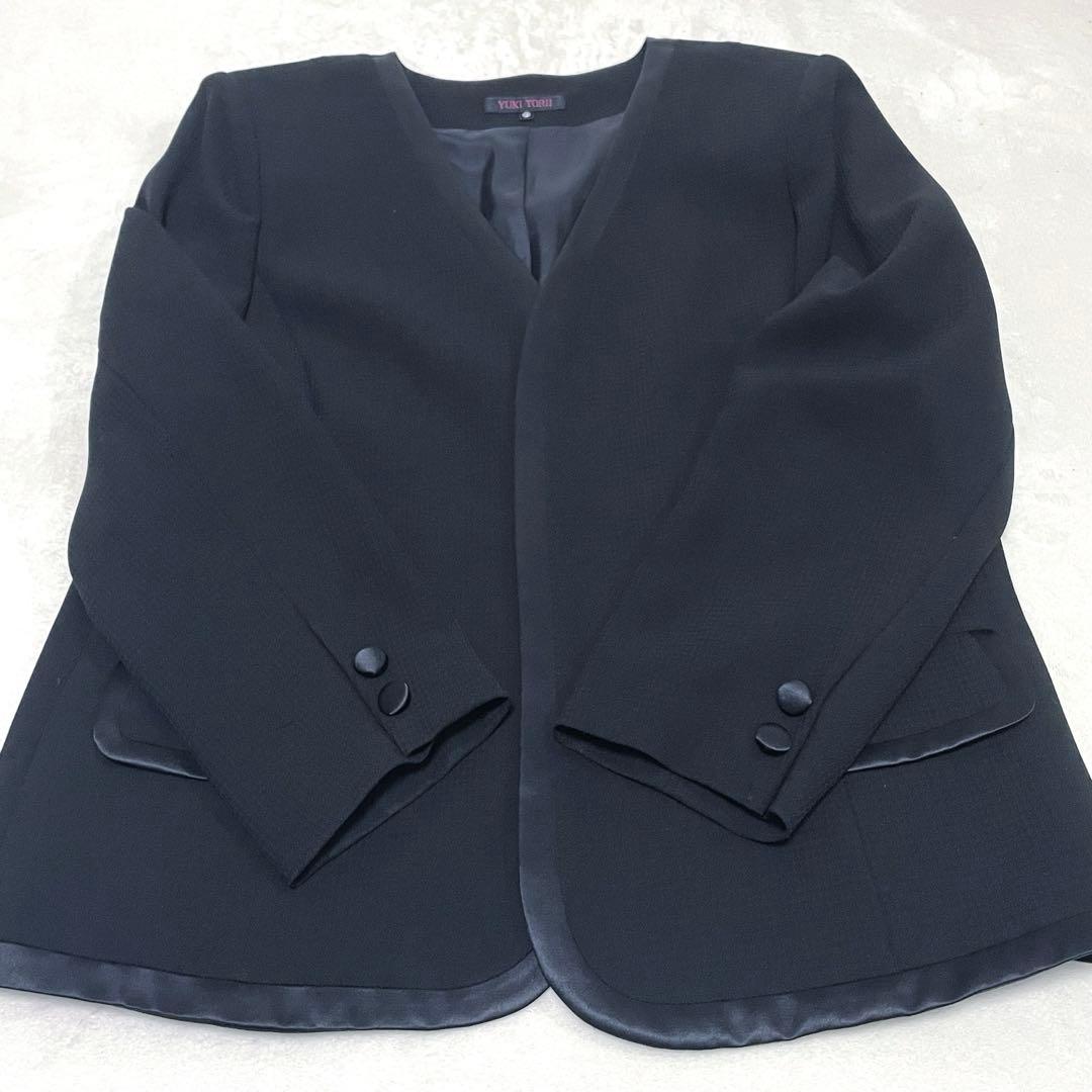 極美品✨ユキトリイ　 シルク混 ブラックフォーマル　ノーカラー　19号