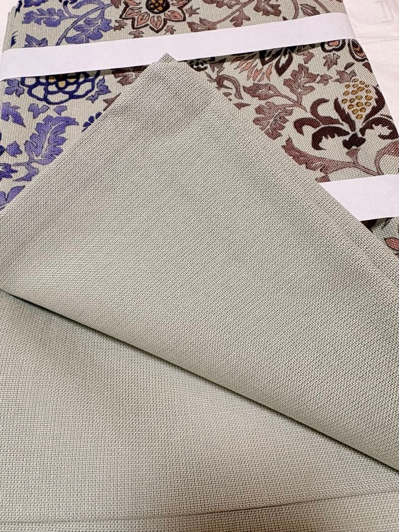 名古屋帯 開き仕立 花柄 薄いグリーン系