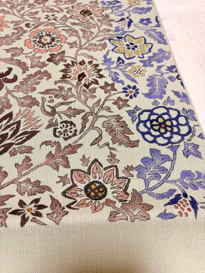 名古屋帯 開き仕立 花柄 薄いグリーン系