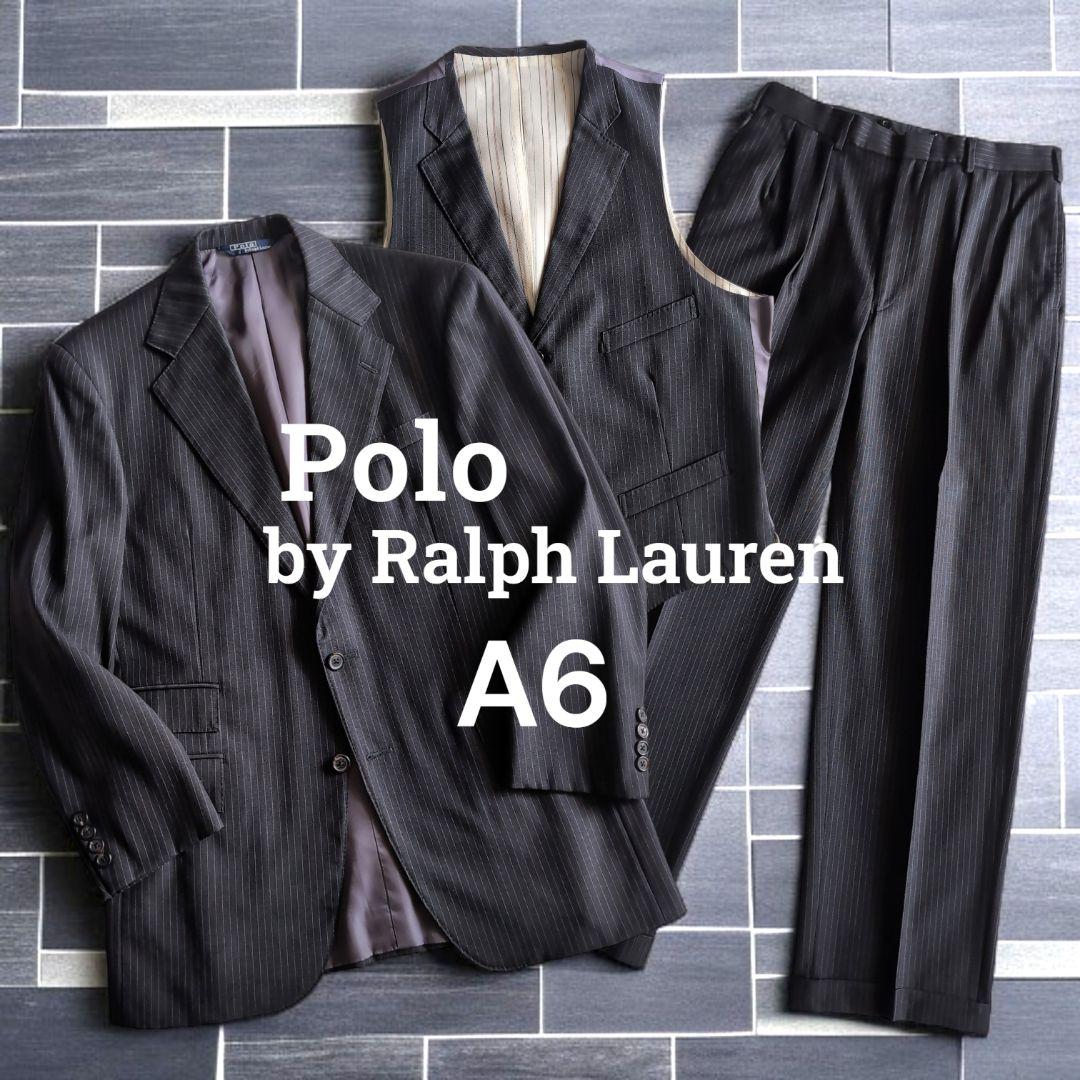 ポロラルフローレン ストライプ ビンテージ スーツ スリーピース チャコール