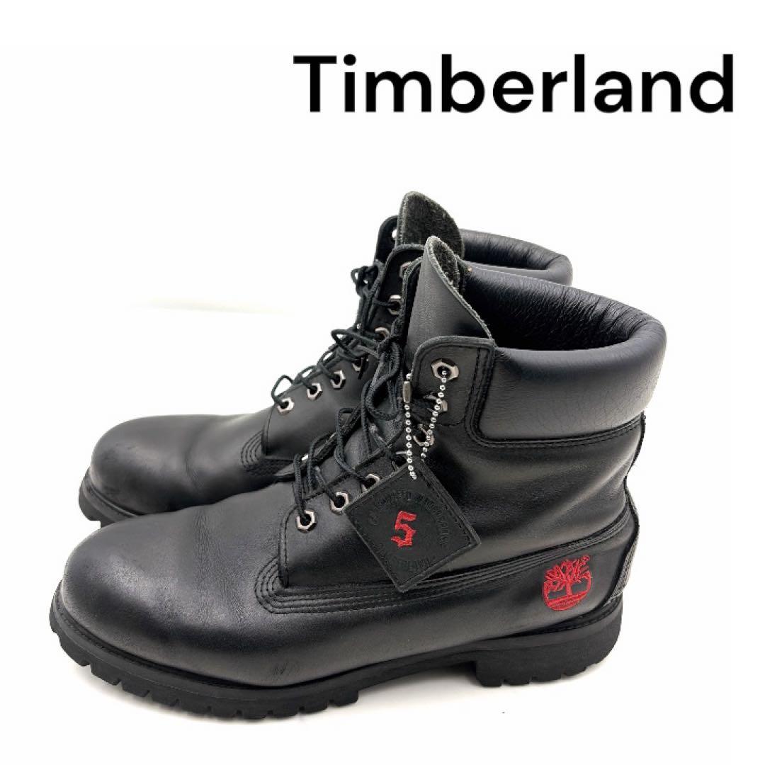 希少 ティンバーランド 6インチブーツ 黒 9.5W 27.5cm 刺繍 本革