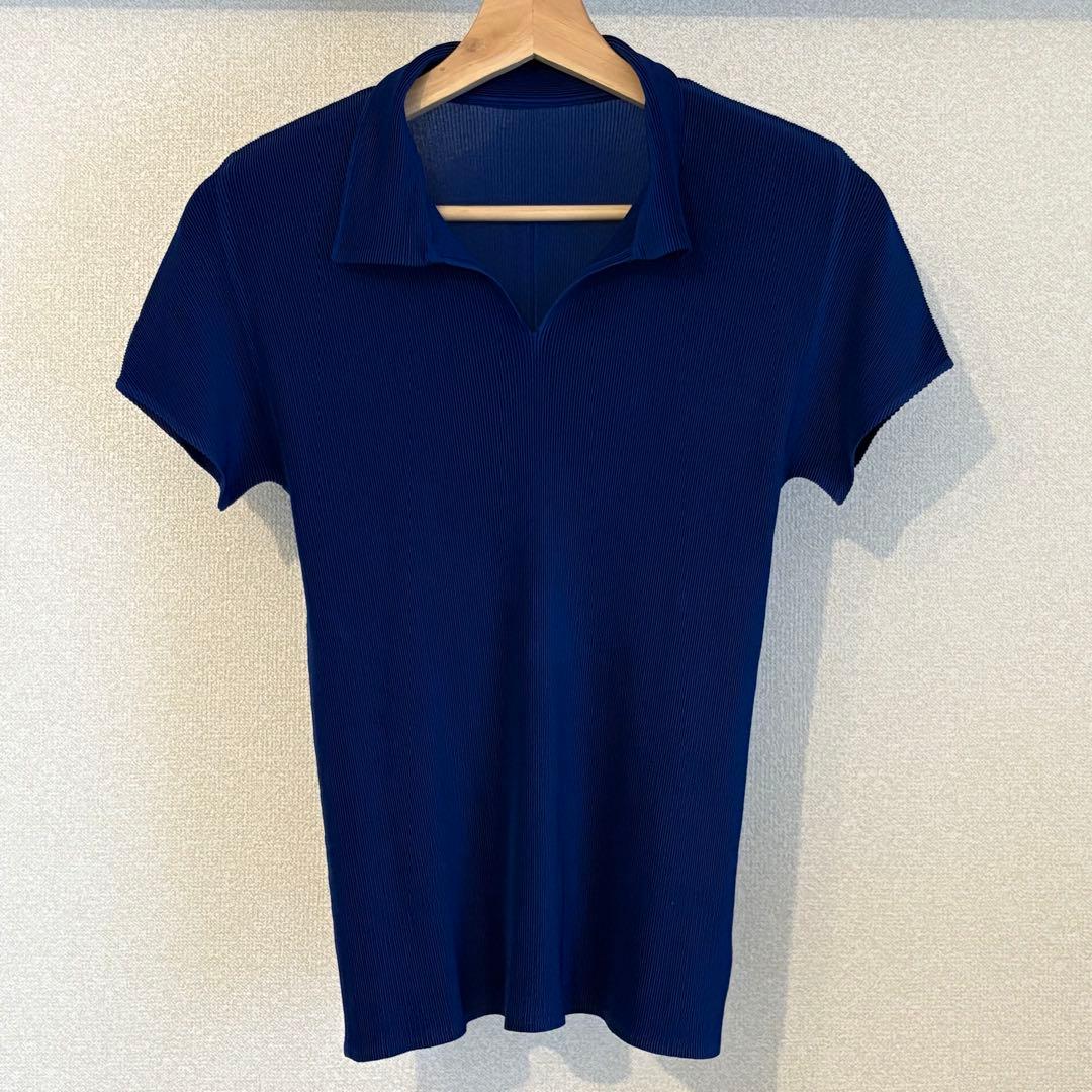 PLEATS PLEASE ISSEY MIYAKE ポロシャツ 半袖 ネイビー