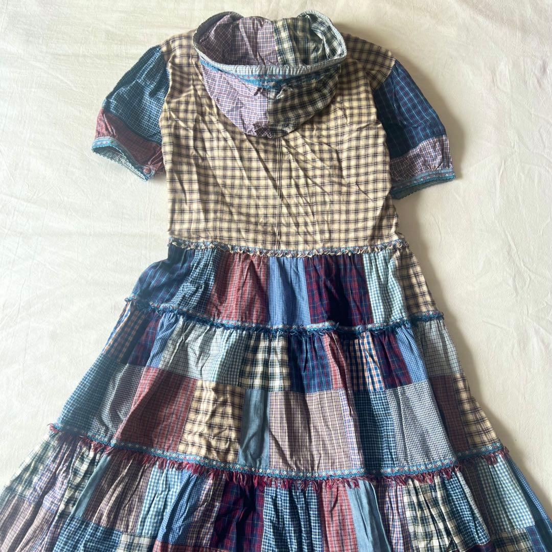 【高級】PINK HOUSE ワンピース フーディ チェック ブルー デザイン◎