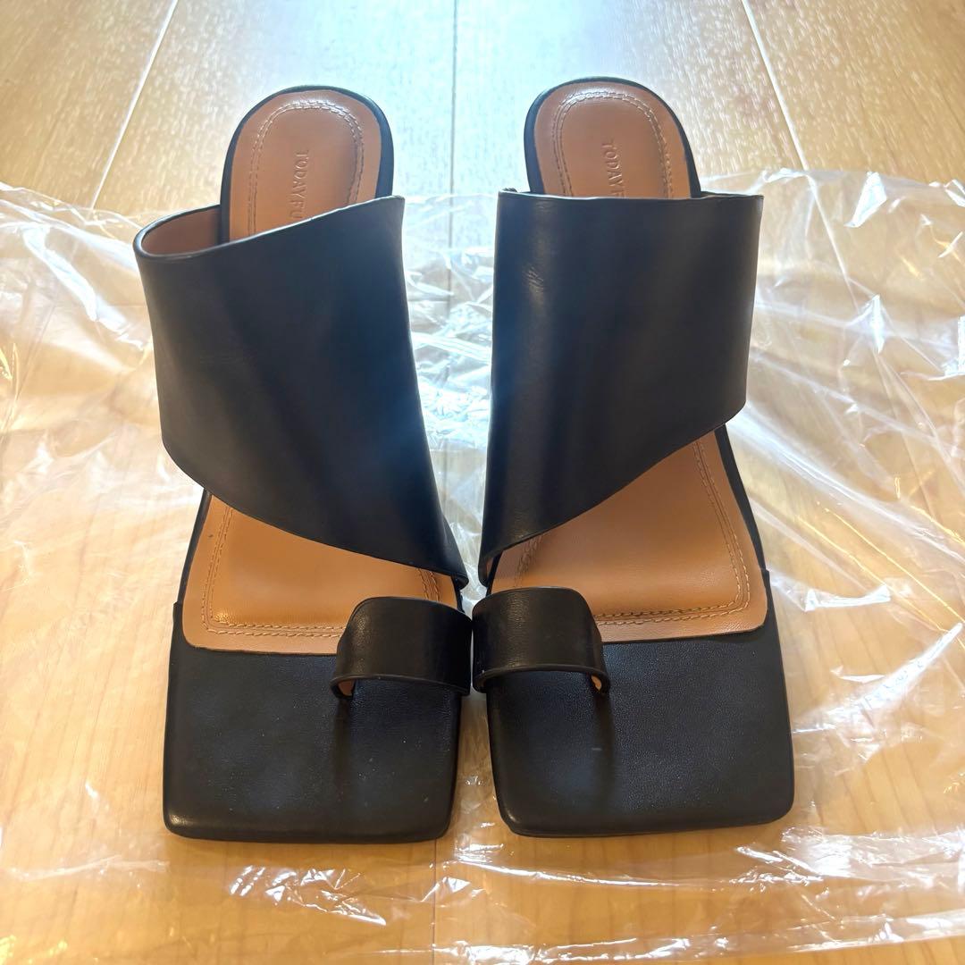 todayful Square Leather Sandals ブラック　37