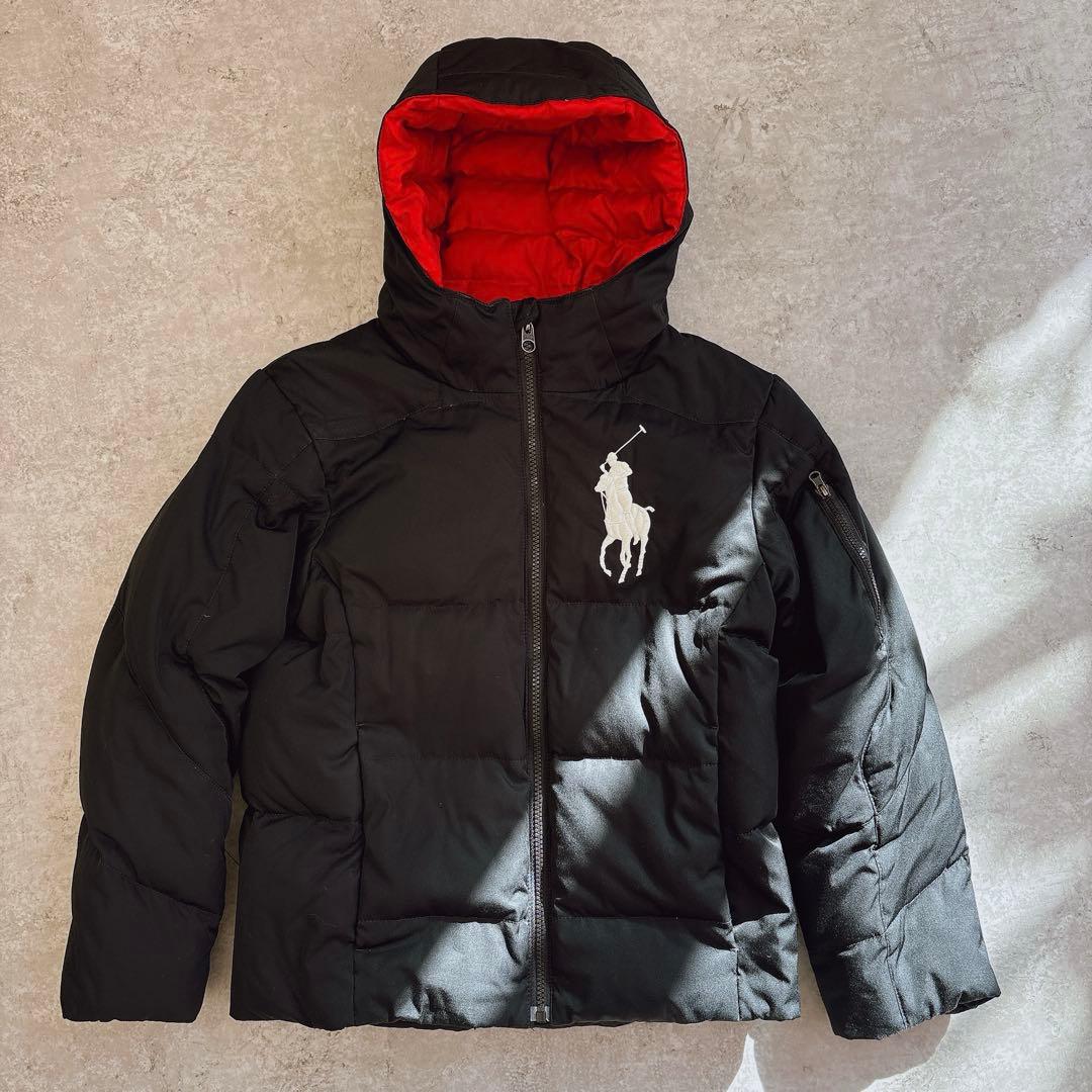 ポロラルフローレン ダウンジャケット ビッグポニー刺繍 黒 キッズM10-12