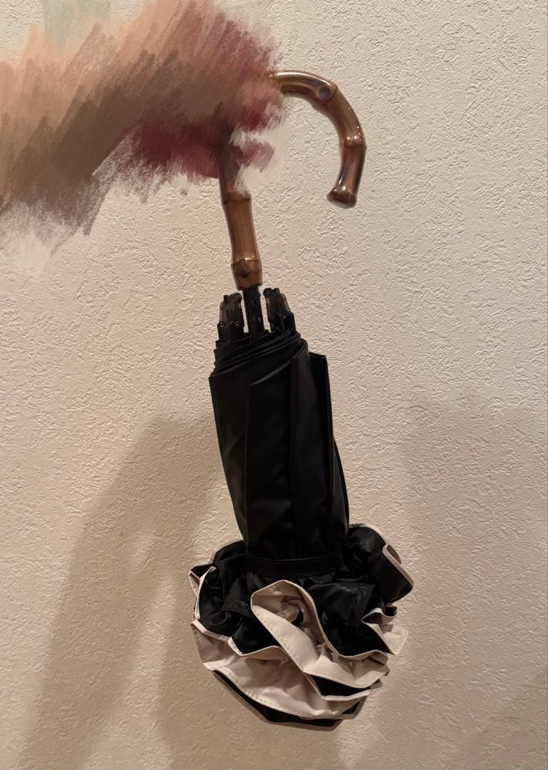 芦屋ロサブラン 日傘 2段折り フリル 曲がり竹手元