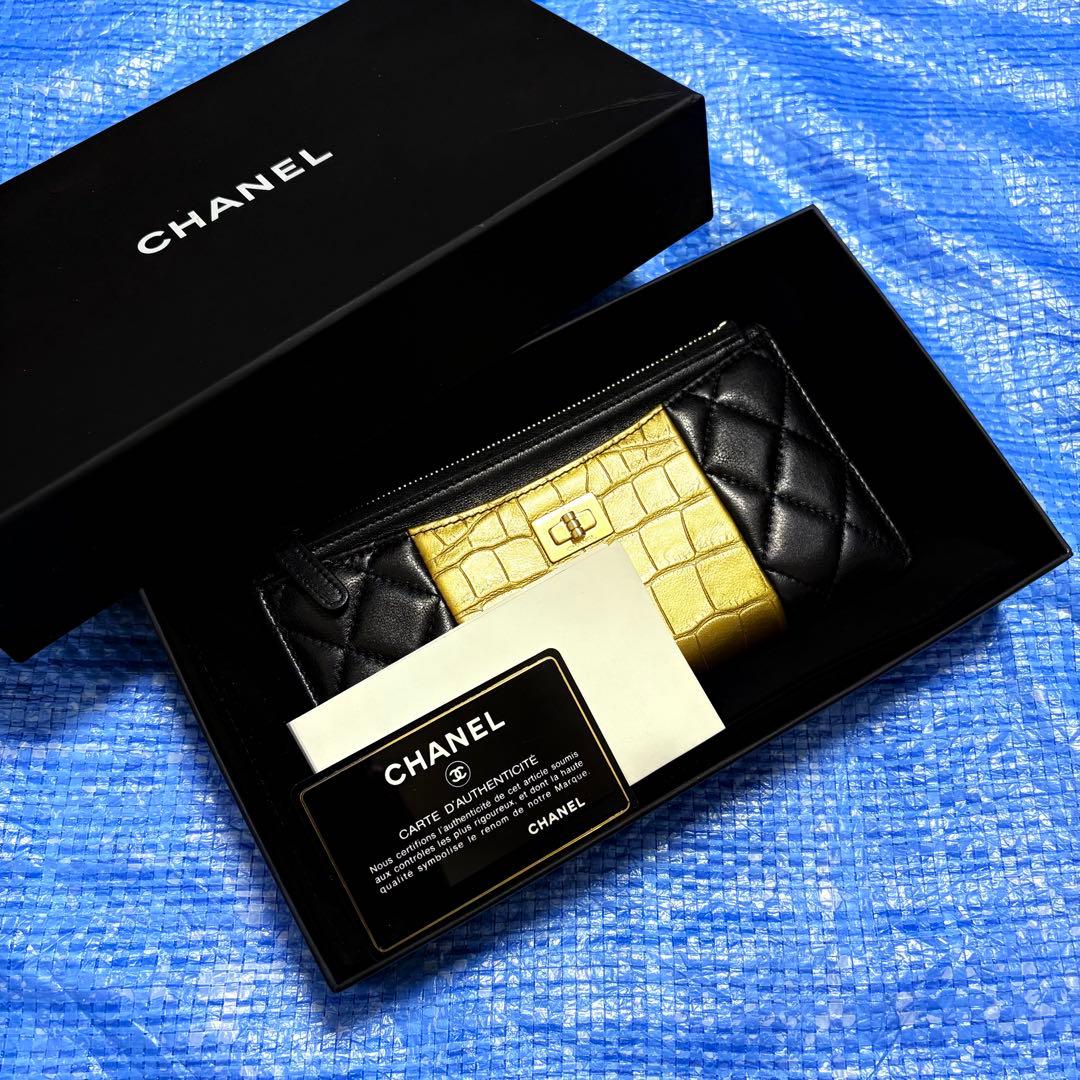 CHANEL⬛︎ウォレット⬛︎長財布⬛︎クロコ型押し⬛︎キルティング⬛︎レザー⬛︎ブラック