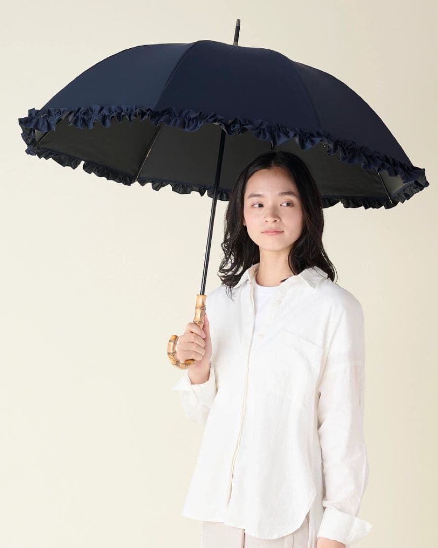 サンバリア100 日傘 Mサイズ ネイビー フリル