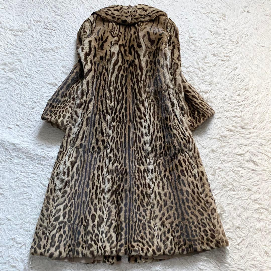 極美品■エンバ　レオパード柄　リアルファー　毛皮　ロングコート　豹柄　M