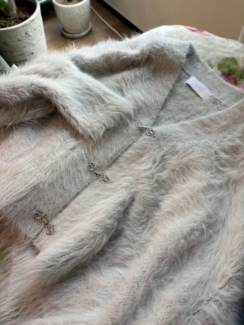 HARE / シャギーチャイナニットカーディガン　ライトグレー