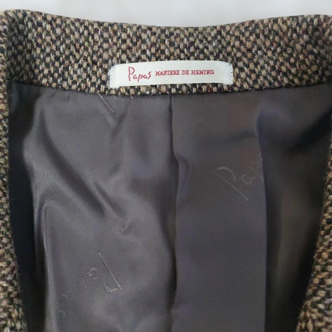 Papas ハリスツイード テーラードジャケット ブラウン系 Lサイズ