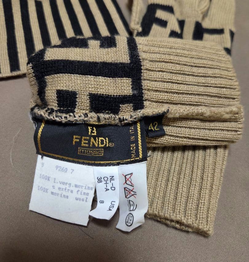 FENDI 2点セット ニット帽 手袋 ブラウン