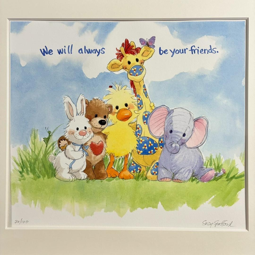 美品 スージー・スパッフォード「みんなともだち」版画 直筆サイン入 スージーズー