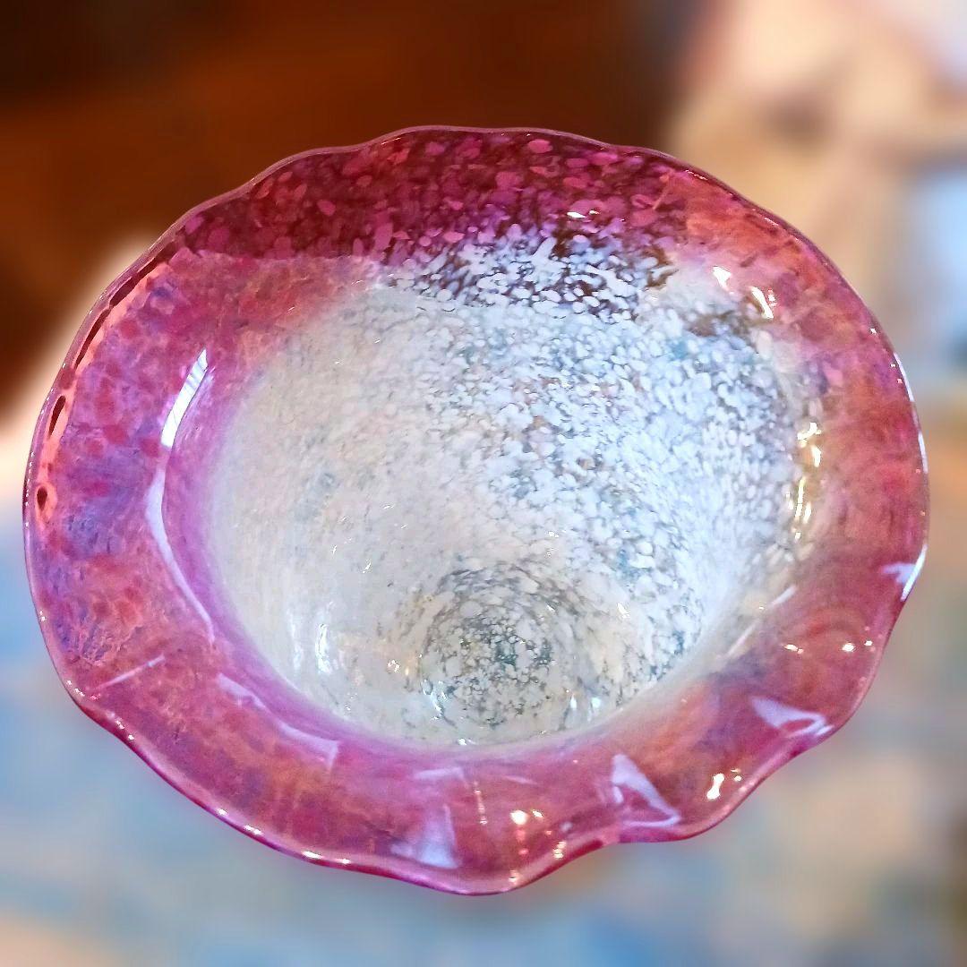 大正ガラス　特大コンポート　アンティーク