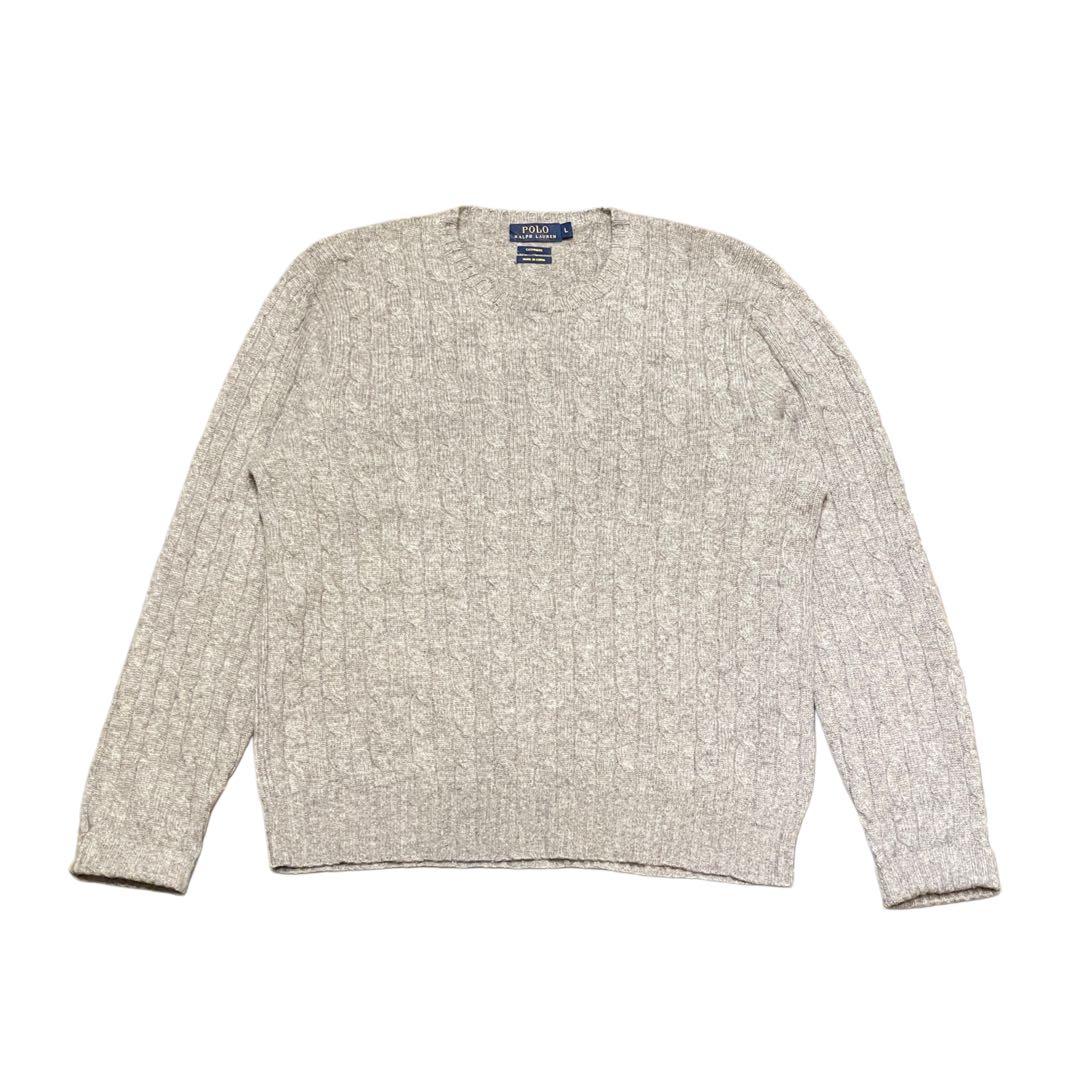 【L】ポロ・ラルフローレン カシミア 100% セーター ケーブルニット グレー