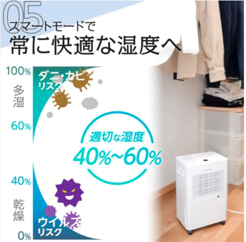 【新品】コンプレッサー式除湿機 衣類乾燥対応 空気清浄機能付 省エネ＆静音設計