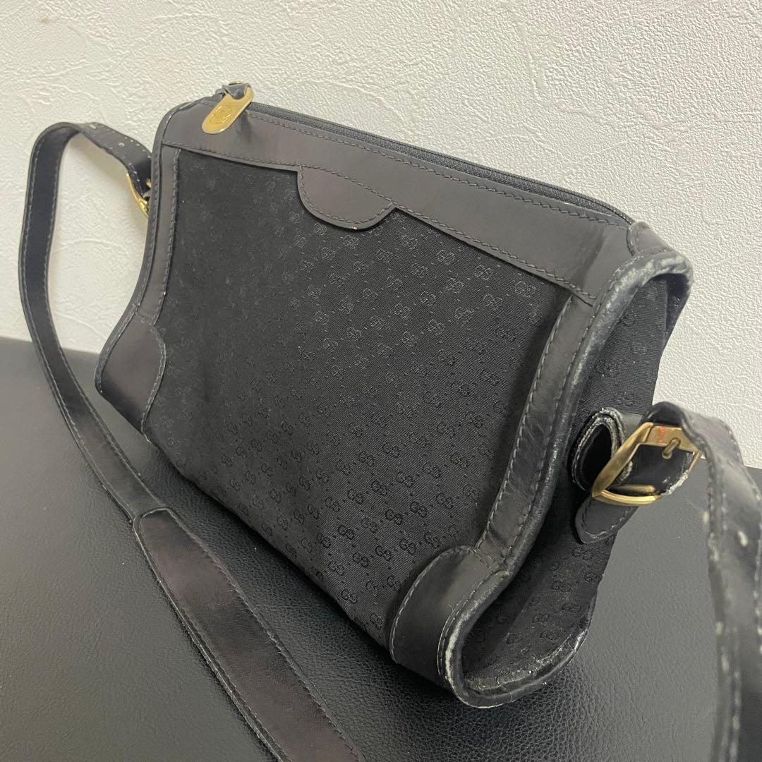 GUCCI グッチ マイクロGG柄 レザー×キャンバス ショルダーバッグ 黒色