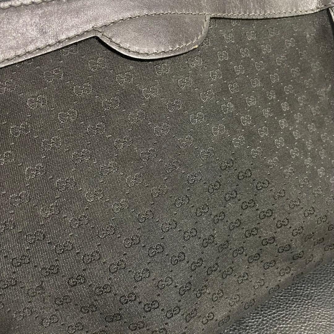 GUCCI グッチ マイクロGG柄 レザー×キャンバス ショルダーバッグ 黒色