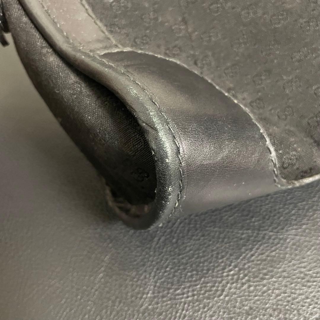 GUCCI グッチ マイクロGG柄 レザー×キャンバス ショルダーバッグ 黒色