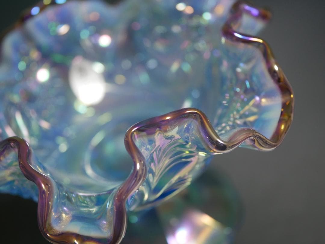 <HKさま専用＞フェントン ブルーイリデセントグラス・プラムクレスト コンポート