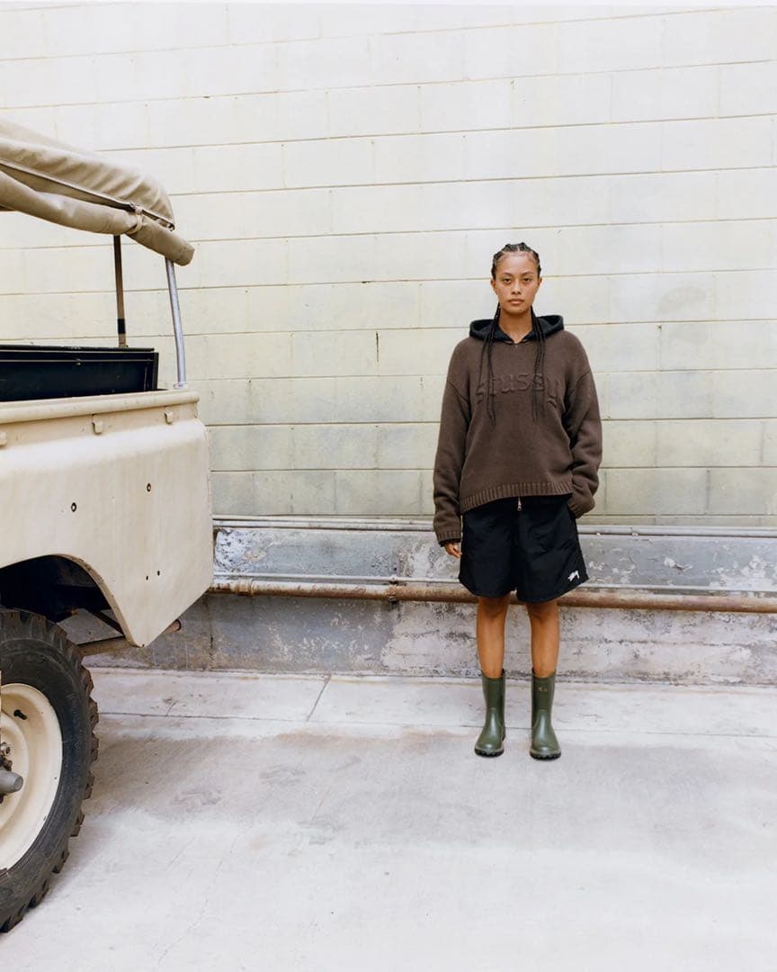 トップス Stussy Roll V Neck Logo Sweater Brown