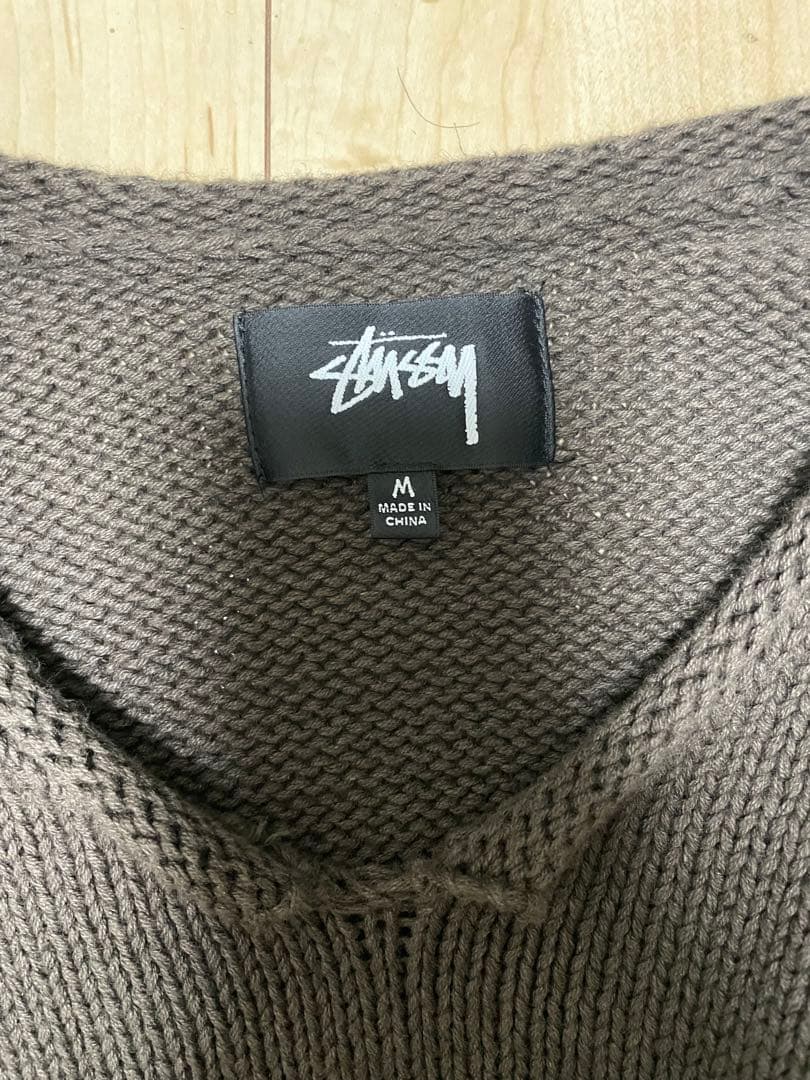 トップス Stussy Roll V Neck Logo Sweater Brown