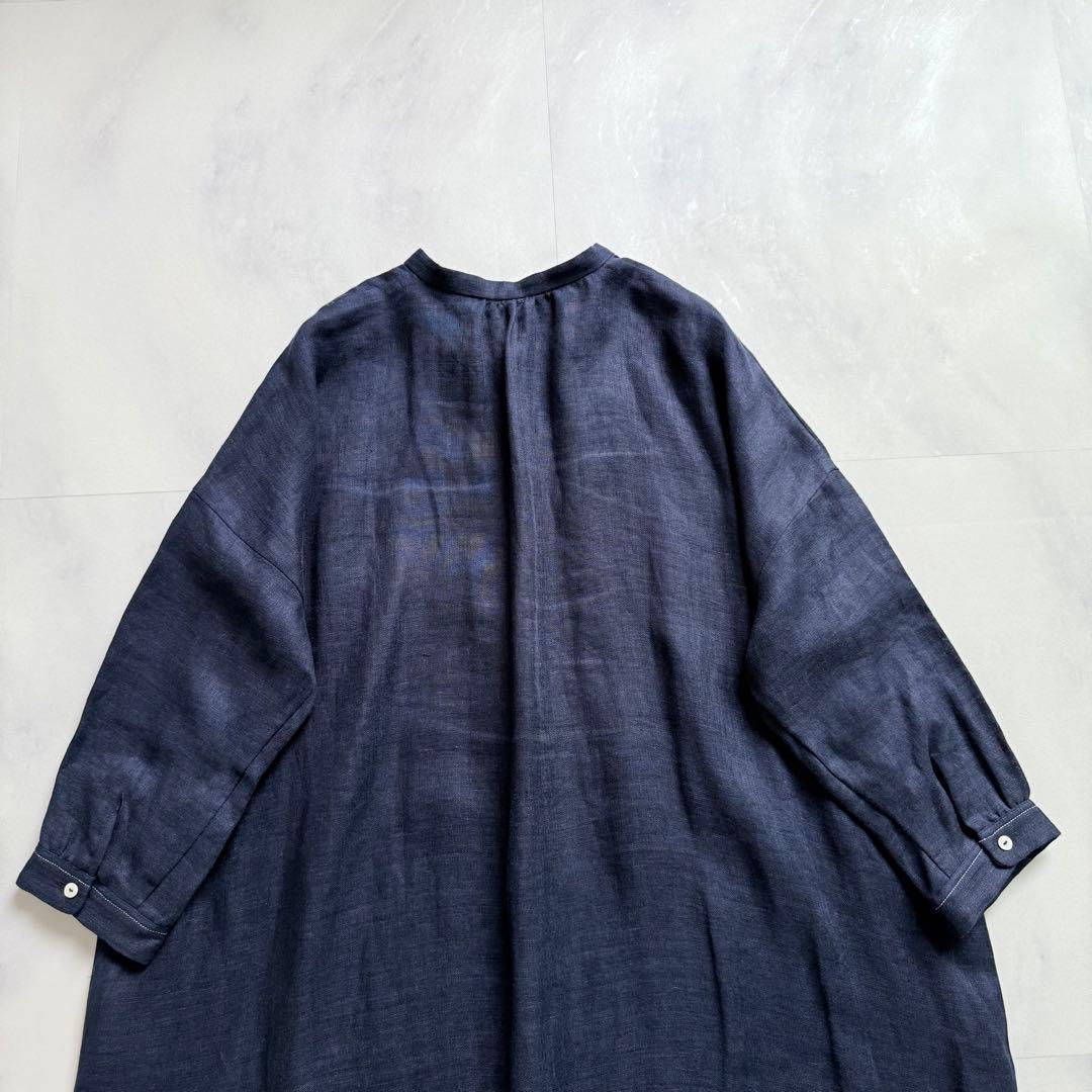 nume ヌメ リネンダブルガーゼシャツワンピース　ネイビー　3 パラスパレス