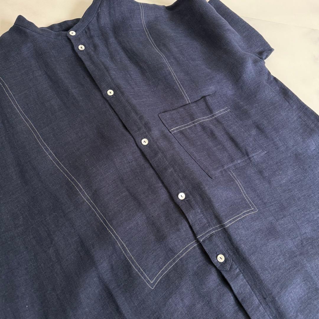 nume ヌメ リネンダブルガーゼシャツワンピース　ネイビー　3 パラスパレス