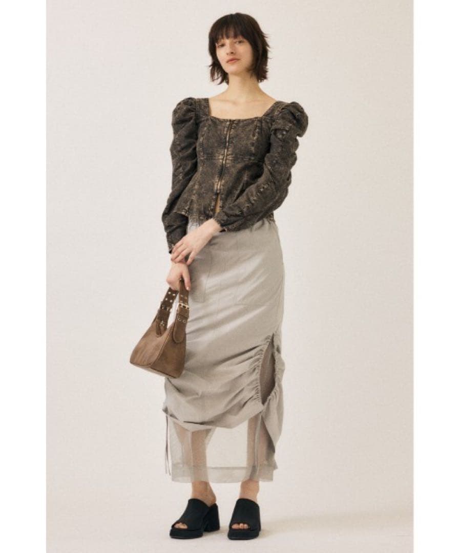 パフスリーブ ダークグレー デニムジャケット