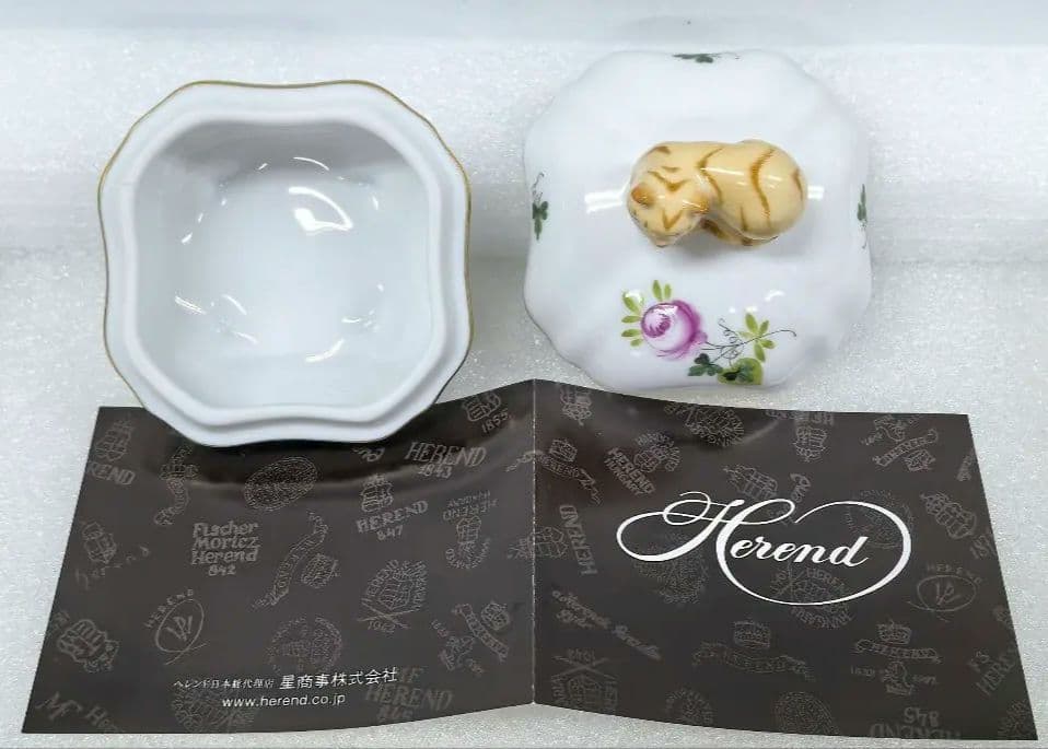 美品　ヘレンド HEREND タマゴボックス ウィーンの薔薇 猫