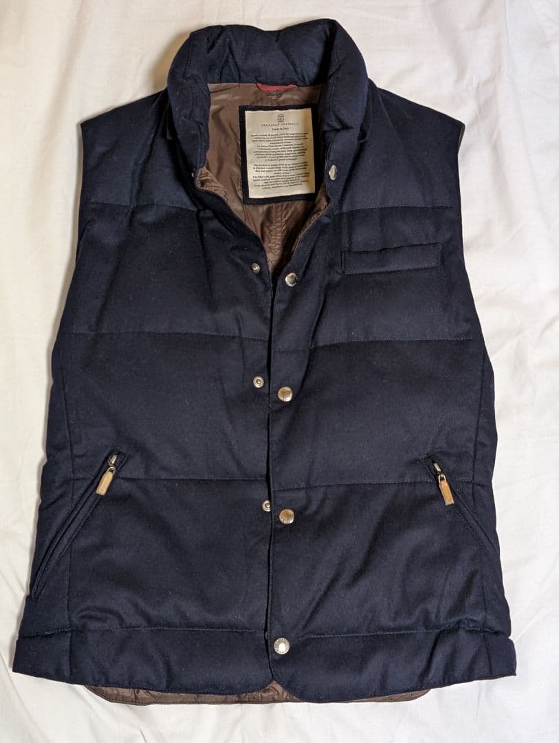 【美品】ブルネロクチネリ ダウンベスト XS ウール×カシミア ネイビー