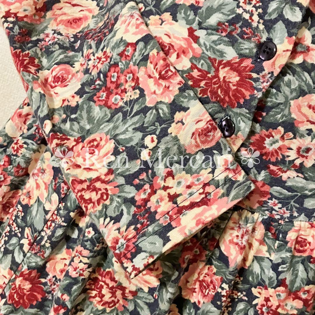 Laura Ashley ネイビーベース 薔薇柄 コットンニットソーワンピース