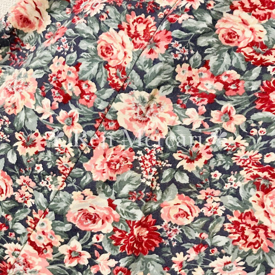 Laura Ashley ネイビーベース 薔薇柄 コットンニットソーワンピース