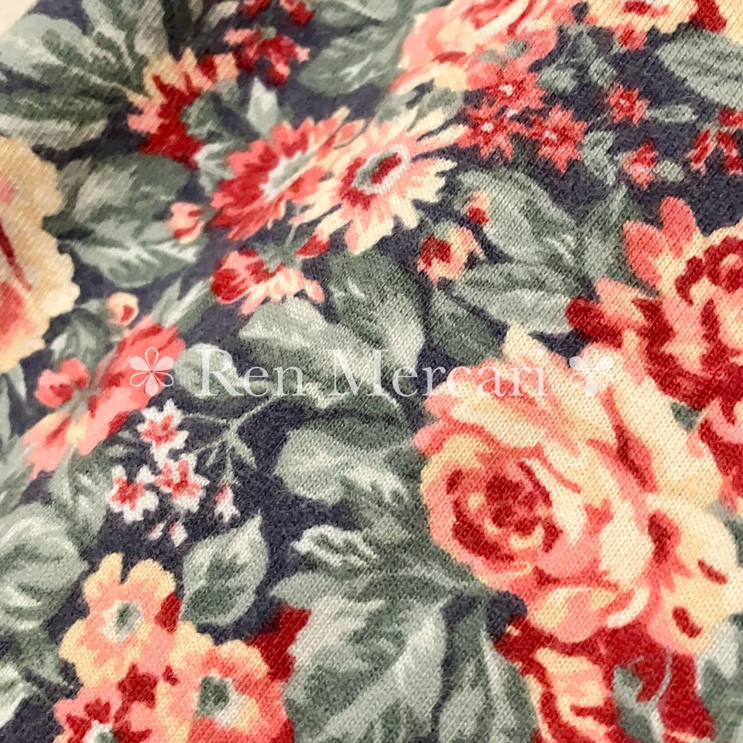 Laura Ashley ネイビーベース 薔薇柄 コットンニットソーワンピース