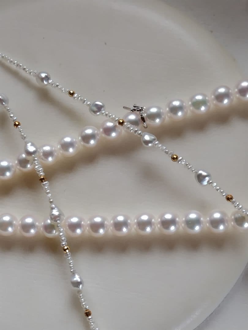 K18 アコヤ真珠ケシパール、あこや砂芥子パールの、オメガ風ネックレス