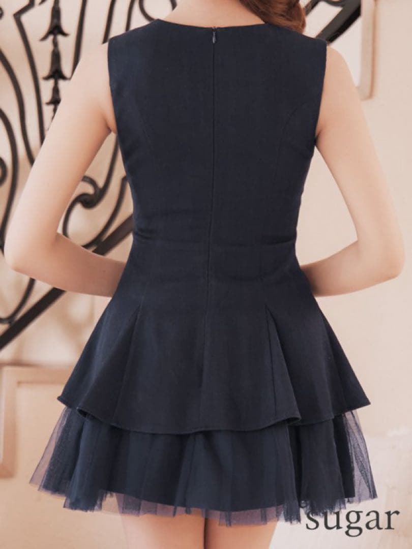 DEA robe de fleurs ネイビーフリルミニドレス