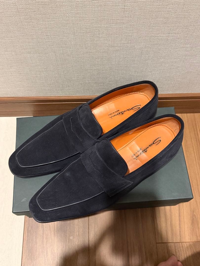 サントーニ SANTONI ネイビー スエード ローファー