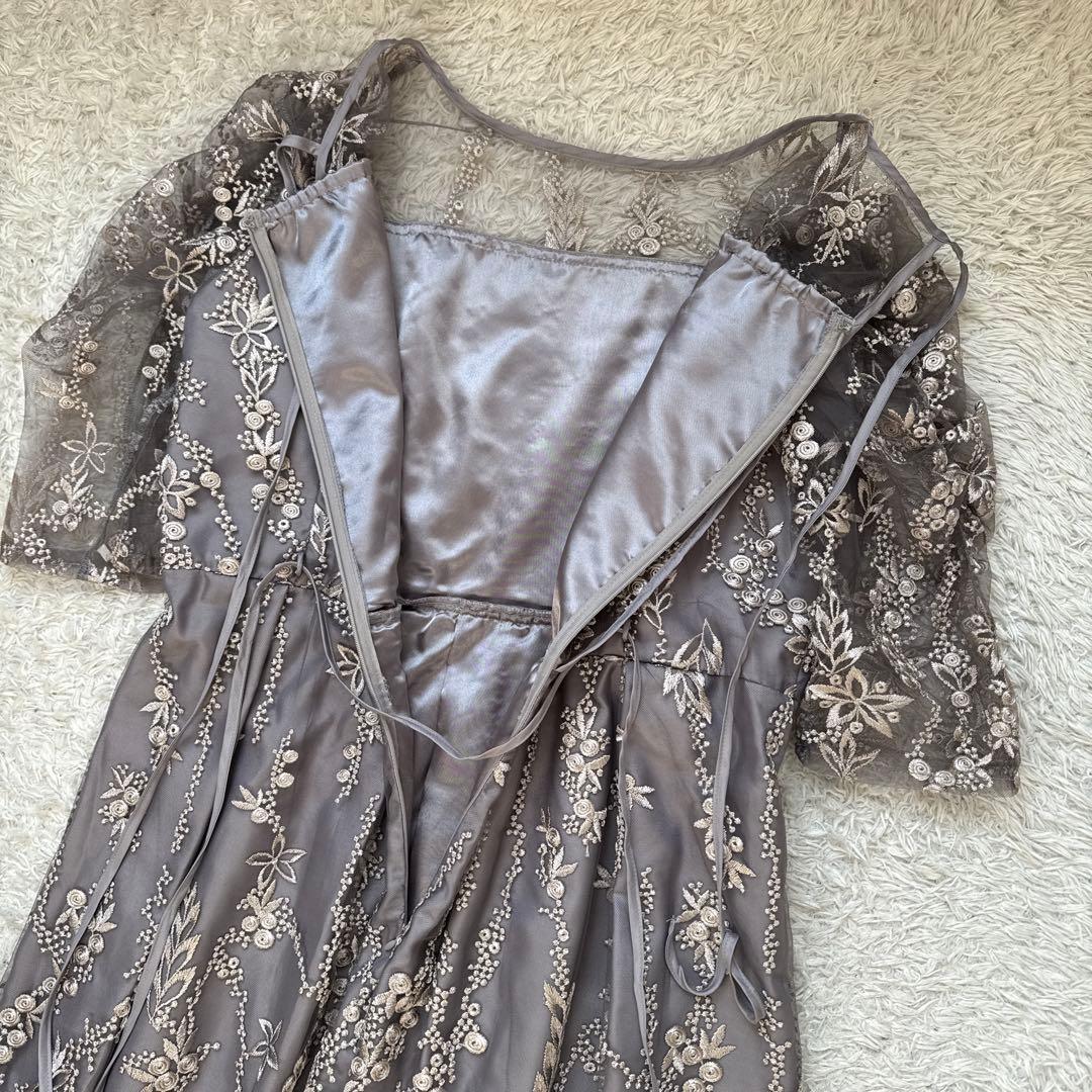 美品 niana 刺繍レース バックリボン パーティードレス 二次会 LL