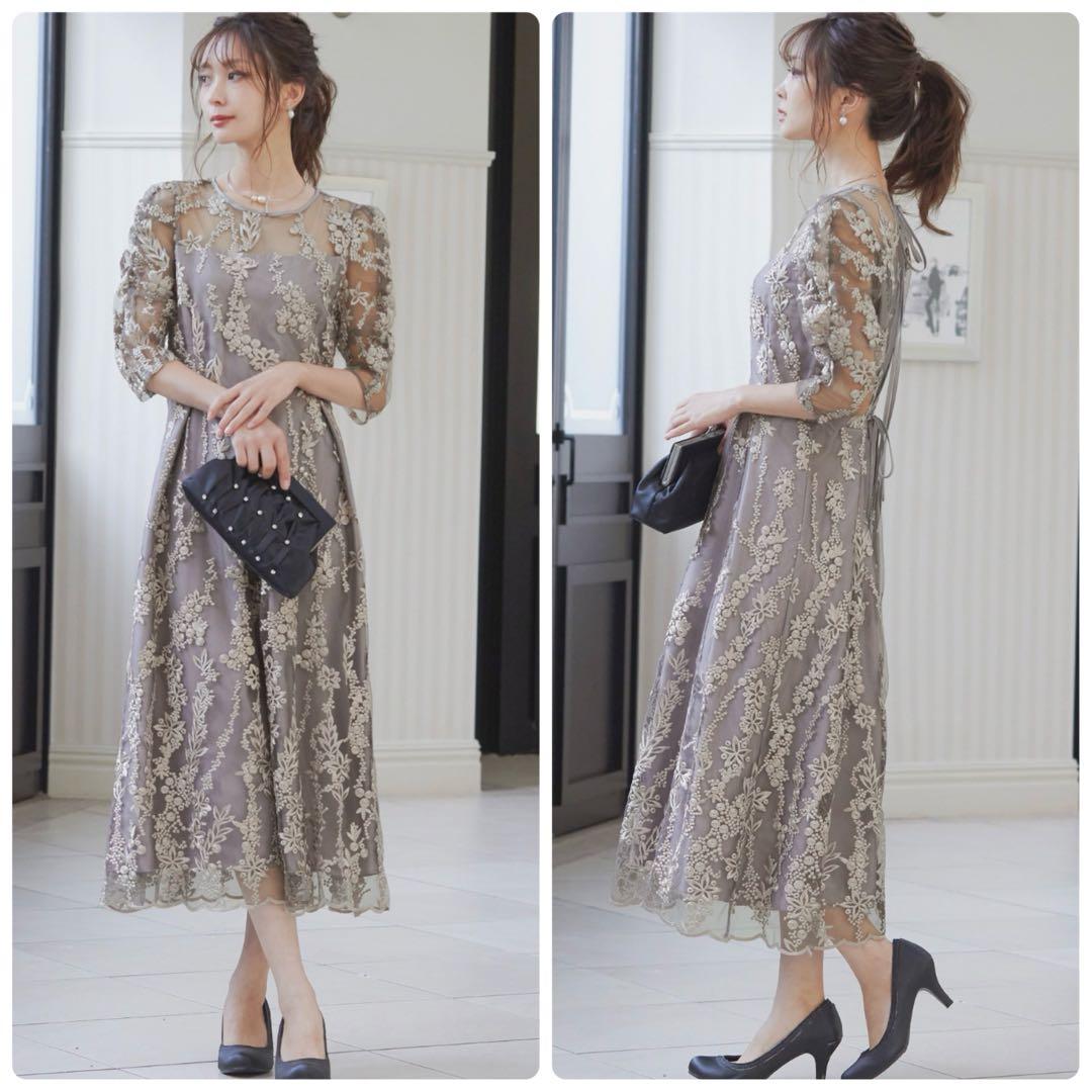 美品 niana 刺繍レース バックリボン パーティードレス 二次会 LL