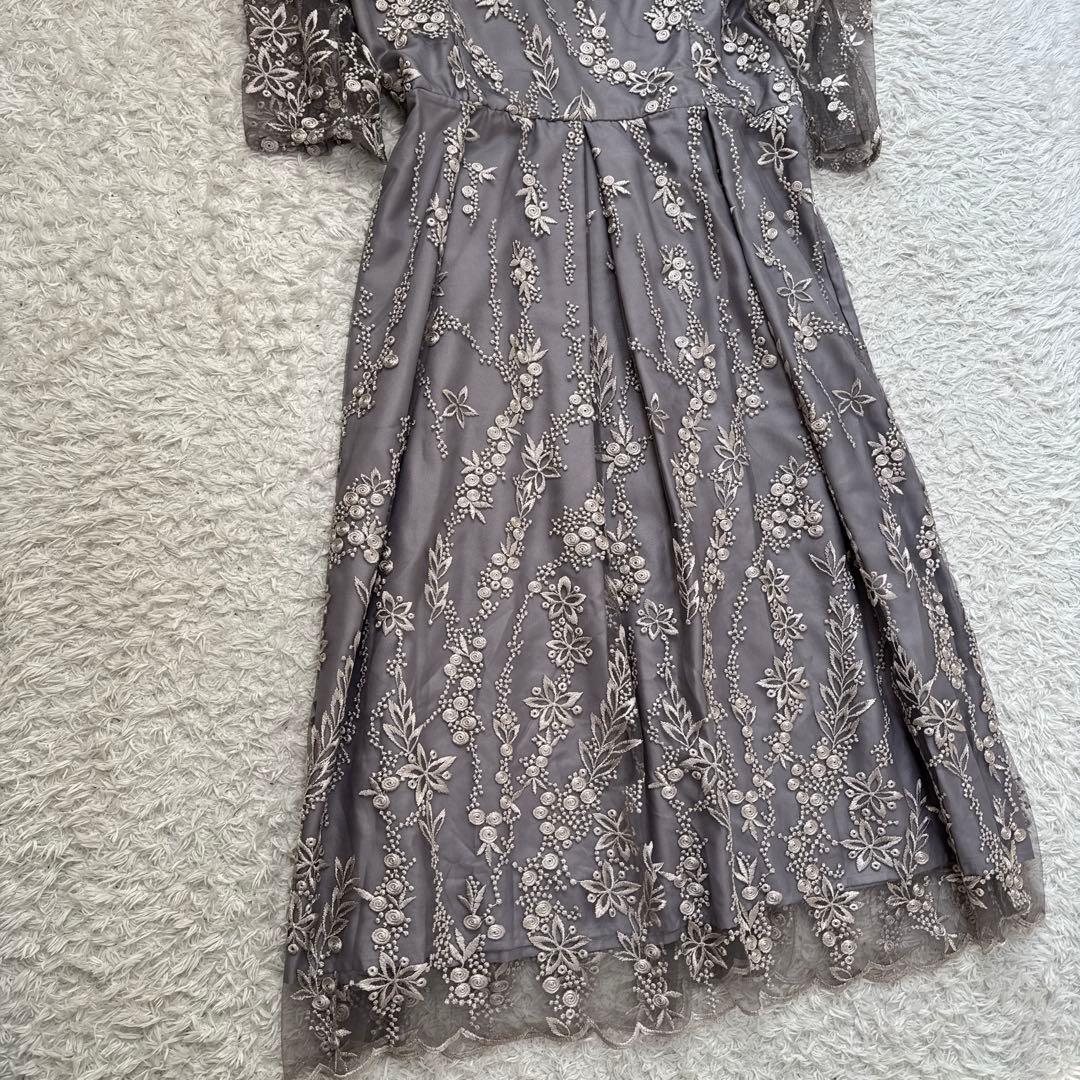 美品 niana 刺繍レース バックリボン パーティードレス 二次会 LL