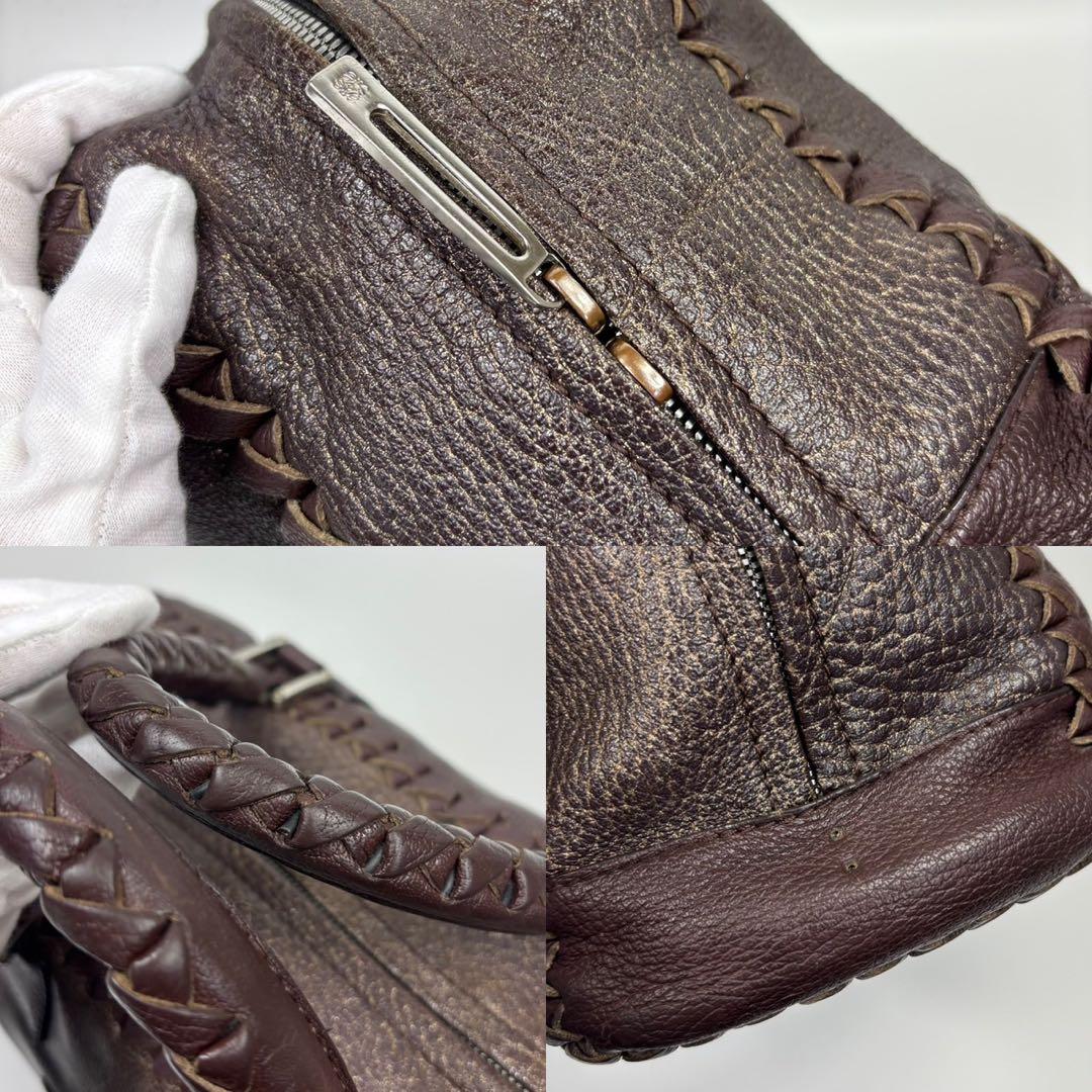 希少 LOEWE アマソナ 36 編み込み ブラウン ハンドバッグ アナグラム