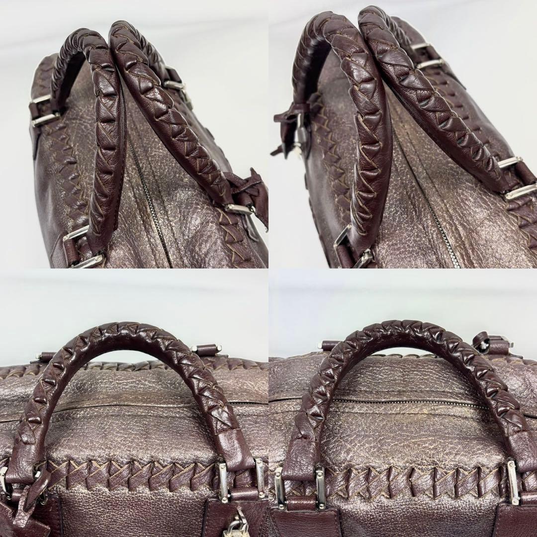 希少 LOEWE アマソナ 36 編み込み ブラウン ハンドバッグ アナグラム