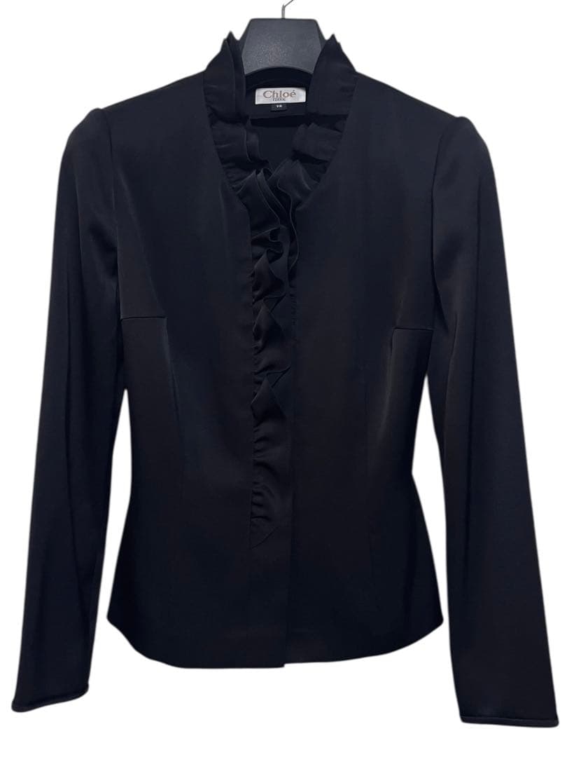 美品　chloe クロエ　フリルスダンドカラーブラウス　ブラック　サイズM