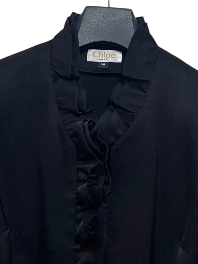 美品　chloe クロエ　フリルスダンドカラーブラウス　ブラック　サイズM