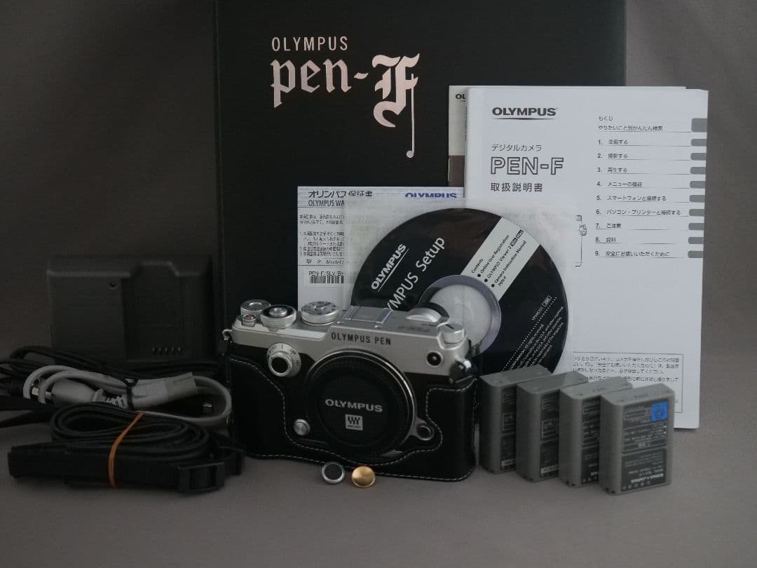 おまけ多数】OLYMPUS PEN-F シャッター回数少 充電池4個 革ケース