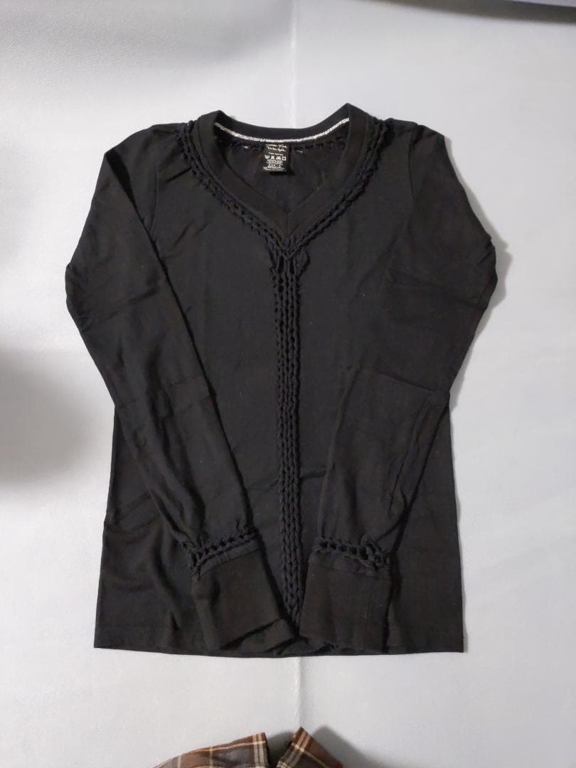 NUMBER (N)INE 編み込みVネック長袖Tシャツ トップス黒size０