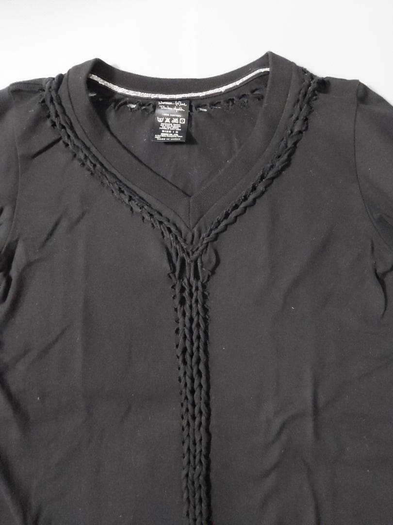 NUMBER (N)INE 編み込みVネック長袖Tシャツ トップス黒size０