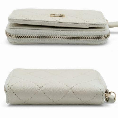 シャネル クラシック ジップケースス マトラッセ キャビアスキン ホワイト